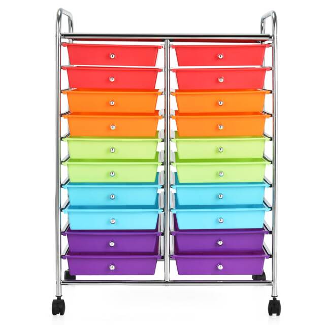COSTWAY 20 Drawer Rolling Storage Cart Home Office Storage Organizer Colourful