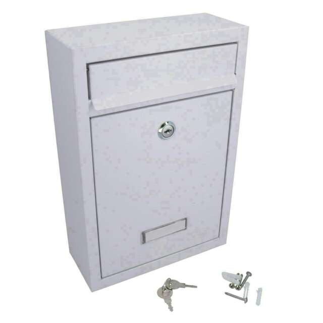 White Modern Style Letter Post Mail Box Metal Wall Door Gate House Lockable White