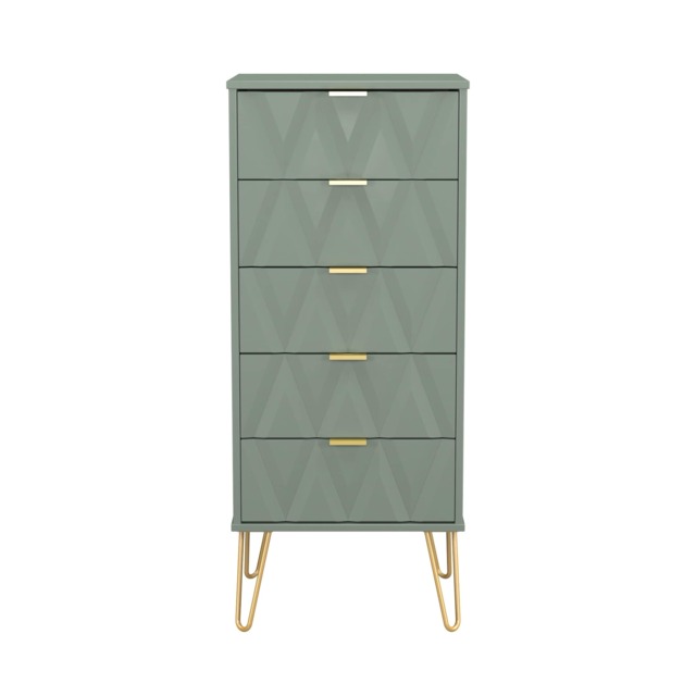 Dallas 5 Drawer Tall Bedside Cabinet in Reed Green (Ready Assembled) Green Reed Green