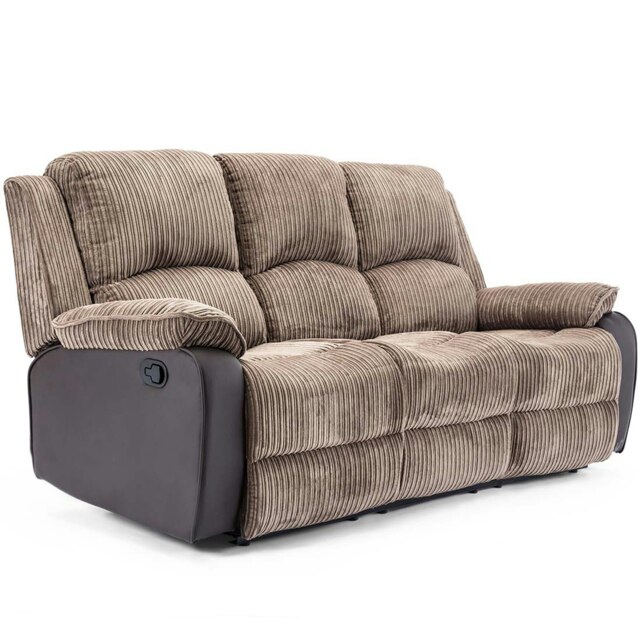 Postana 3 Seater Manual High Back Jumbo Cord Fabric Recliner Sofa (Brown)
