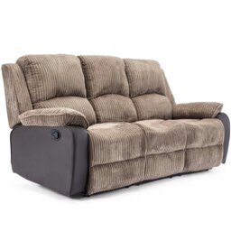 Postana 3 Seater Manual High Back Jumbo Cord Fabric Recliner Sofa (Brown)