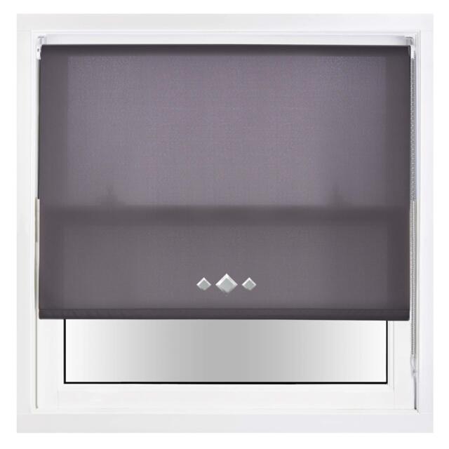 FURNISHED Daylight Trimmable Roller Blinds with Triple Diamond Eyelets and Metal Fittings Grey Dark Grey (W) 145cm x (L) 165cm