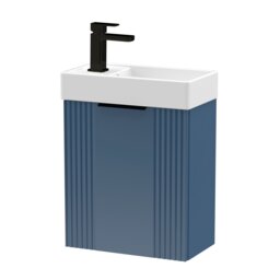 Balterley Wall Hung Cloakroom Vanity Basin Unit with Handle Compact Bathroom Storage Blue Satin Blue 438 x 400 x 222mm 1