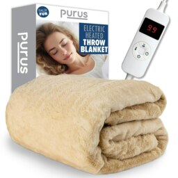 Purus Faux Fur Electric Heated Throw Blanket 160x130cm Cream