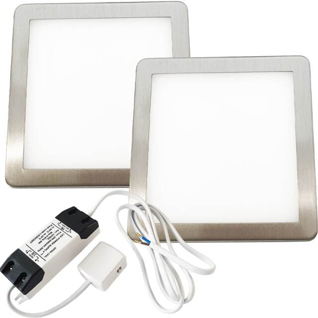 2-Piece Brushed Nickel Ultra-Slim LED Under Cabinet Lighting Kit with Driver - Natural White Glow