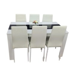Dining Table and 6 Chairs White Black Wood 6 Faux Leather Black White Chairs Dining Room