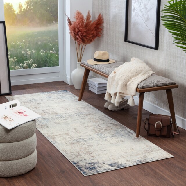 LIVABLISS Roma-Abstract Gray Modern Marble Rug 80 x 220 cm Grey Blue Brown