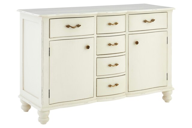 Sustainable 6 Drawer White Sideboard, Modern Storage Small Sideboard, Elegant Design Wooden Sideboard White