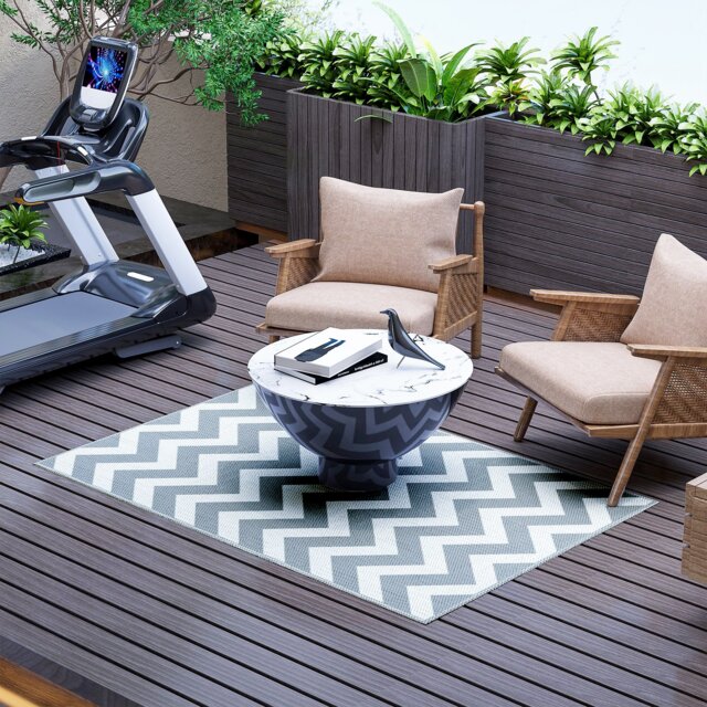 Outsunny Outdoor Rug, 1.2 x 1.8m Patio Floor Mat, Grey & White Multi Grey and White 182L x 121W x 0.3H cm