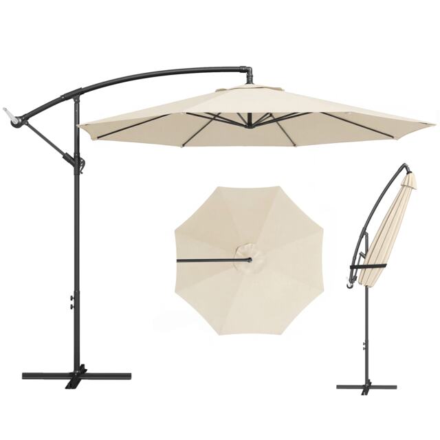 Outsunny 3(m) Garden Banana Parasol Cantilever Umbrella w/ Base, Cream White Cream Cream Φ295 x 250H cm