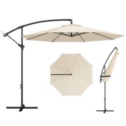 Outsunny 3(m) Garden Banana Parasol Cantilever Umbrella w/ Base, Cream White Cream Cream Φ295 x 250H cm
