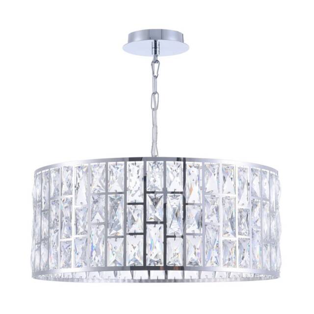 Gelid Chandelier Cylindrical Pendant Chrome & Crystal, 4 Light, E27