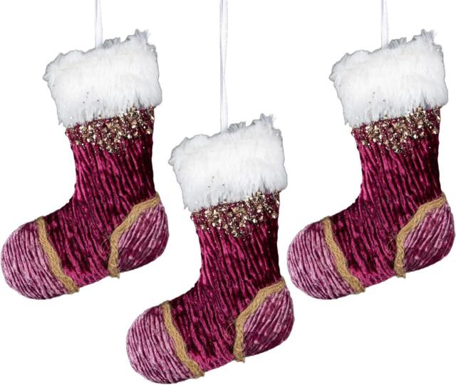 3Pcs Pink Burgundy Mini Santa Stocking 15cm - Christmas Tree Hanging Decorations Ornaments Themed,3pcs