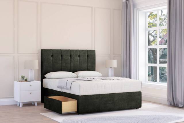 "Sloomy Highbury Graphite Dumfries Divan Bed With Mattress 2 Drawers Footend With 26"" Strutted Headboard 5' King Grey Graphite King 1"