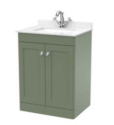 Balterley Swynnerton Traditional 2 Door Floor Standing Vanity Unit with Marble Basin, Satin Green, 600mm