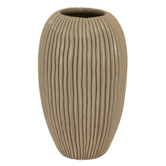 Pallida Collection Large Striped Vase - Ceramic - L19 x W19 x H33 cm - Brown Brown