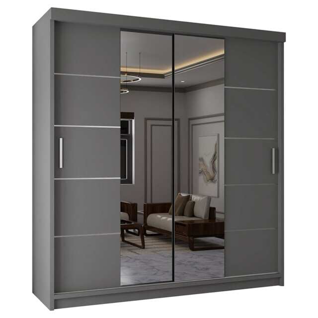 Modern Panelled Mirror Sliding Wardrobe for Bedroom Storage - Grey 120cm