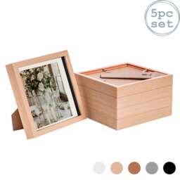 "Nicola Spring 8 x 8"" Photo Frames - Light Wood/Ivory Mount - 3D Picture Frame Box Portrait Display Case (22.5 x 22.5cm) Set of 5"