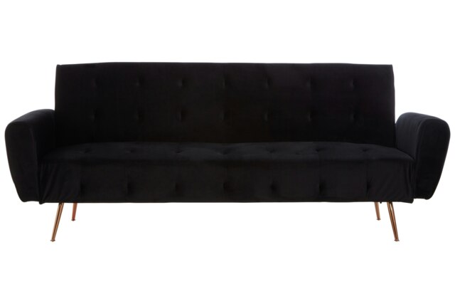 Orsina Velvet Upholstered Black Velvet Sofa Bed, Elegant Seater Sofa Bed For Bedroom, Contemporary Sofa Bed