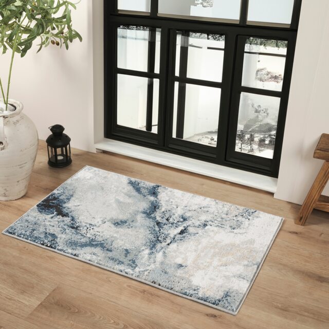 LIVABLISS Jolie-Abstract Modern Marble Rug 60 x 90 cm Blue Grey Beige Black