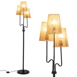 COSTWAY 3 Light Floor Lamp Farmhouse Standing Tree Lamp Black