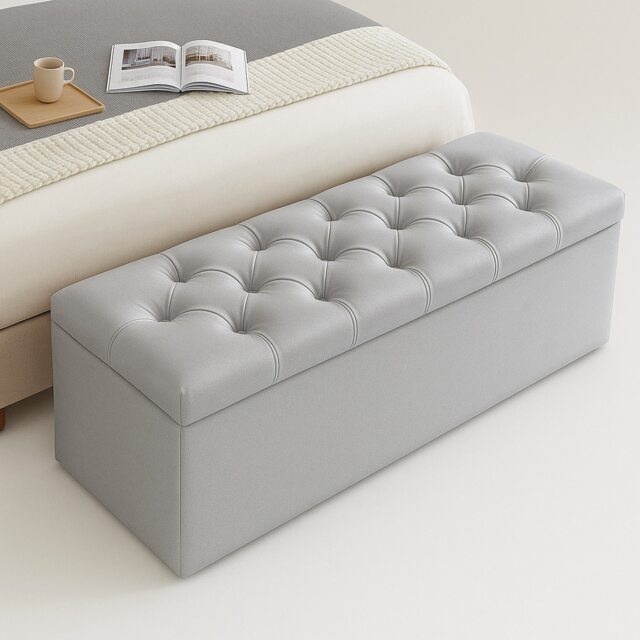 180cm Chesterfield Ottoman Storage Box, Silver Plush Velvet Upholstered Blanket Box, End of Bed Bench, Deep Storage Chest