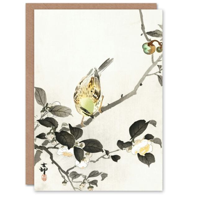 Ohara Koson Japanese Art Card Bunting On Blossom Branch