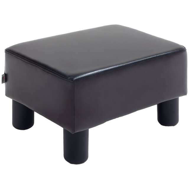 HOMCOM Faux Leather Footstool, Small Foot Rest, Rectangle Sofa Stool for Bedroom Living Room, Brown
