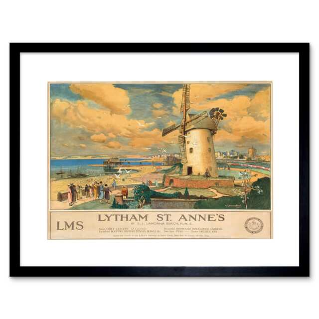 "England Lancashire Lytham St Annes Windmill 12x16"" Framed Wall Art Print"