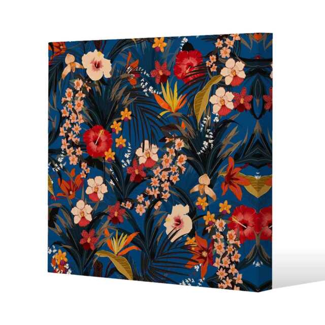Bright Red & Orange Tropical Flowers & Plants (Canvas Print) Cream