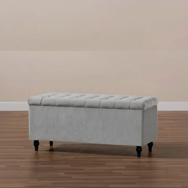 90cm Cubed Ottoman Storage Box,Silver Velvet Upholstered Chesterfield Storage Ottoman Box with Wooden Legs