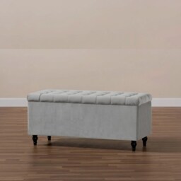 90cm Cubed Ottoman Storage Box,Silver Velvet Upholstered Chesterfield Storage Ottoman Box with Wooden Legs