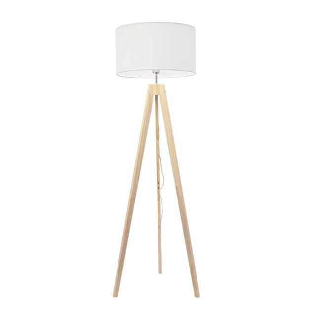 ValueLights Jackson Natural Wood Tripod Floor Lamp White Shade