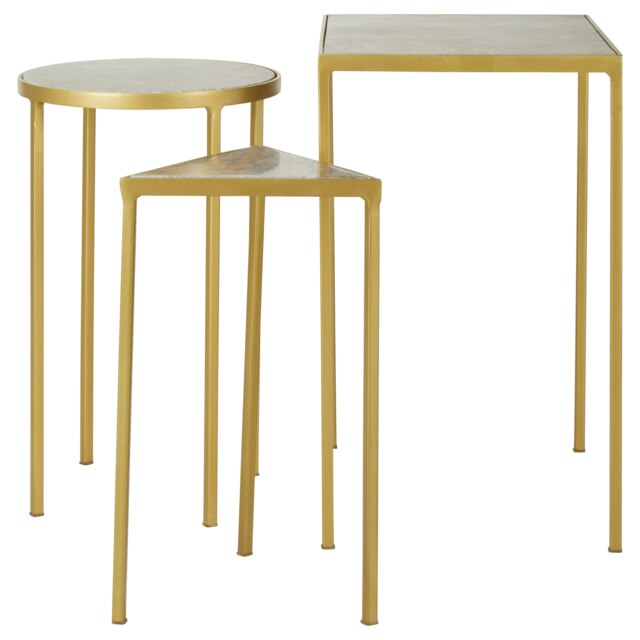 Orsina Conspicuous Unique Set Of 3 Nesting Side Tables, Brass Finish Bedside Tables For Decor, Small Metal Tables
