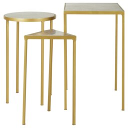 Orsina Conspicuous Unique Set Of 3 Nesting Side Tables, Brass Finish Bedside Tables For Decor, Small Metal Tables
