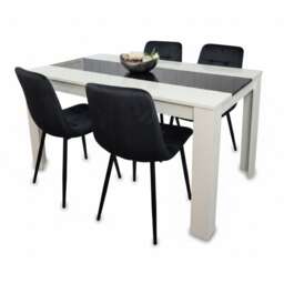 Dining Table And 4 Chairs White Black Wooden Table, Black Velvet Tufted Chairs