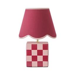 ValueLights Evie Burgundy Checkerboard Table Lamp Scallop Shade Red