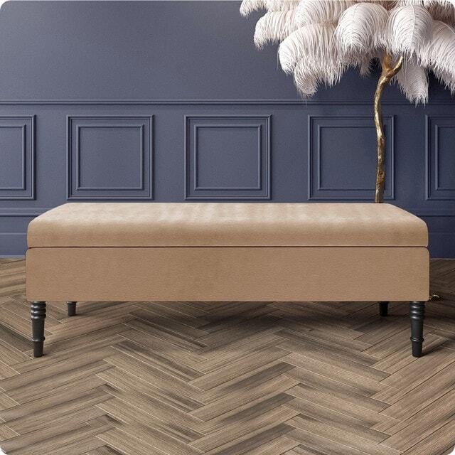 137cm Safar Plain Ottoman Storage Bench -Naples Shoes Bench with Black Turned Wooden Legs - Beige Upholstery Footstool Storage