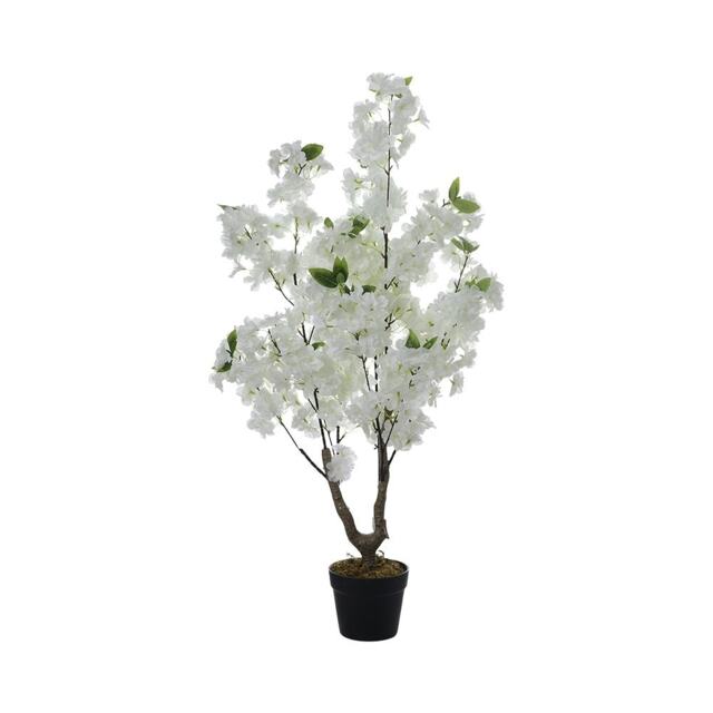 Living and Home Faux Cherry Flowering Tree in Pot for Outdoor Indoor White One Size
