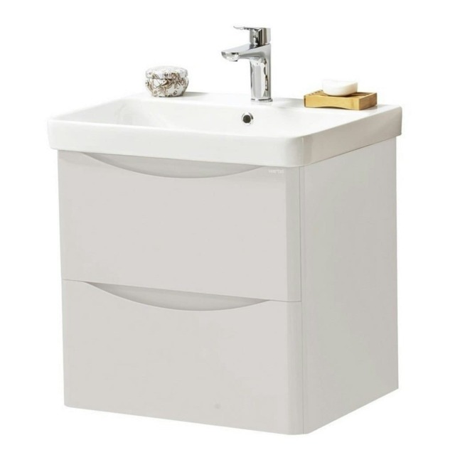 Bathroom Wall Mounted 2-Drawer Vanity Unit with Basin 600mm Wide - Cashmere - (Arch) - Brassware Not Included Grey Grey 1
