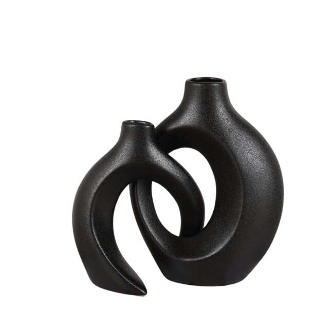 2PC Black Ceramic Decoration Vases Black Black
