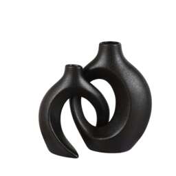 2PC Black Ceramic Decoration Vases Black Black