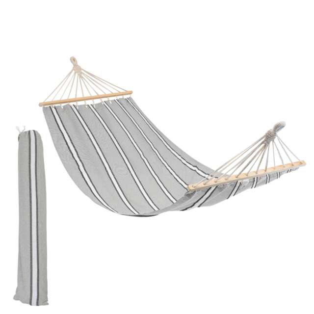 Harbour Housewares Cotton Garden Hammock with Spreader Bars - Grey/White Stripe