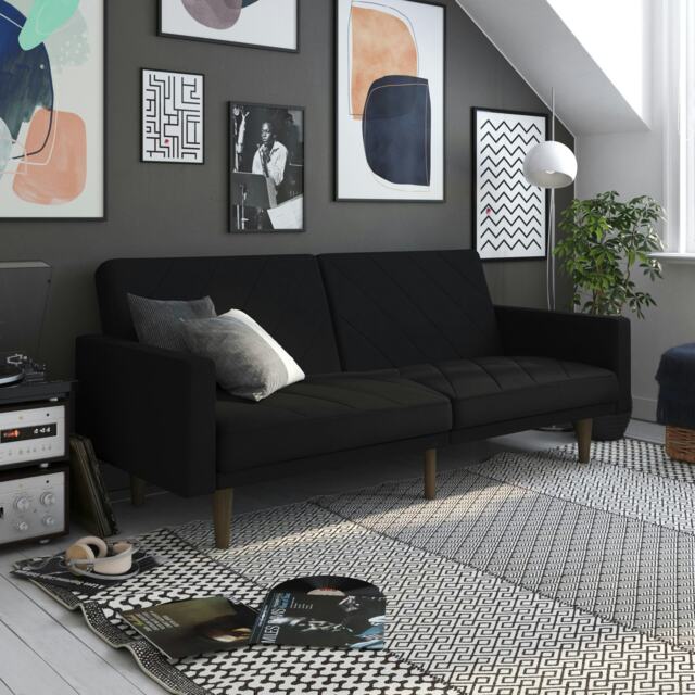 Paxson Clic Clac Sofa Bed in Black Fabric Black BLACK Three Seater