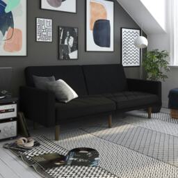 Paxson Clic Clac Sofa Bed in Black Fabric Black BLACK Three Seater