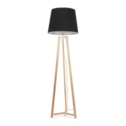 ValueLights Lottie Natural Wood Tripod Floor Lamp Black Taper Shade Black
