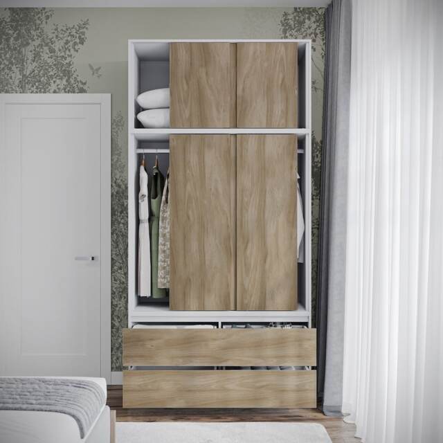 120cm 3 Sliding Doors Children Kids Wardrobe Bedroom Storage Closet Hanging Rail Multi Black with Grey Doors 1