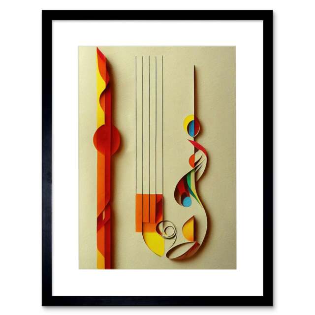 Kandinsky Abstract Musical Symbol Clefs Music Yellow Framed Wall Art Print