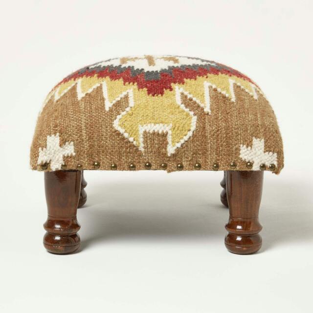 Homescapes Jaipur Handwoven Kilim Footstool - 40 x 40 cm