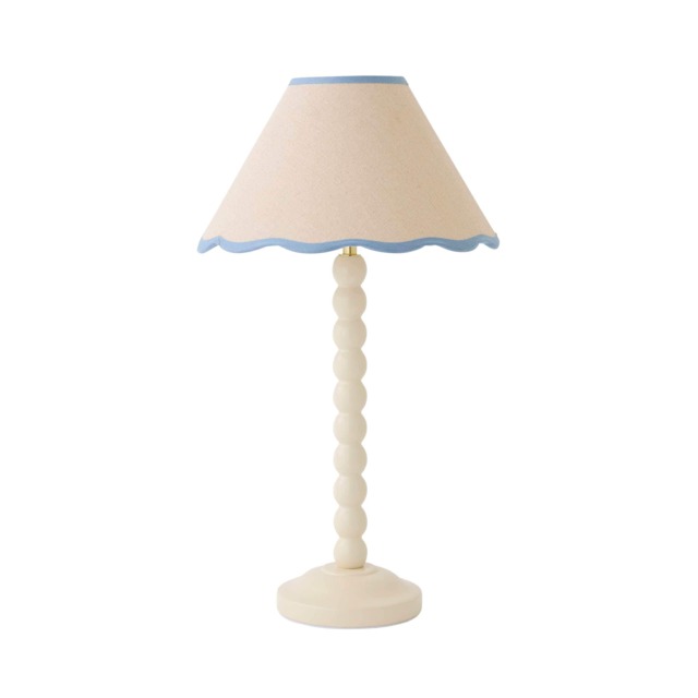 ValueLights Bobble Cream Table Lamp Blue Trim Scallop Shade and Bulb